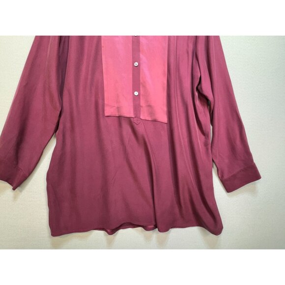 J. Jill Tunic Blouse Womens XL Burgundy Long Sleeve Silk Top Button Front Casual - Picture 6 of 12